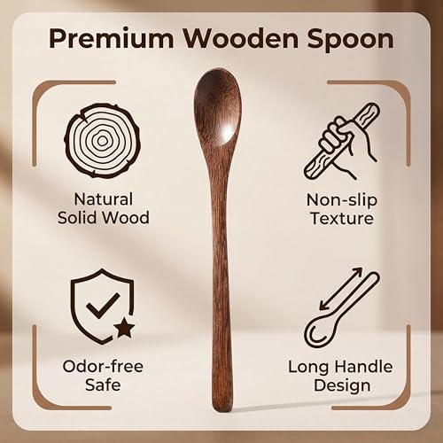 2 Premium Handcrafted Wooden Coffee & Espresso Spoons - 7.8 Inch Long Handle