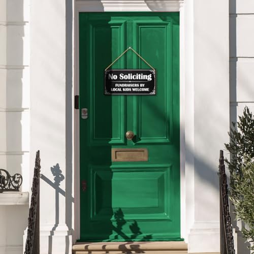 GYLUTD No Soliciting Sign for House Front Door - Funny Wooden Sign with Welcome Message - Listing Variation Included