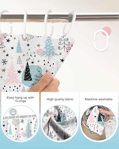 Lindameler Christmas Shower Curtain - Pink Pine Tree Design, 72x72 Waterproof