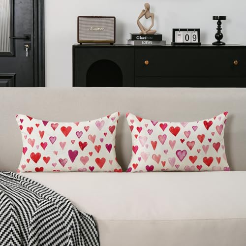 Valentine Pillow Covers Set of 2 12x20 Inch Heart Decor for Sofa Couch Bed