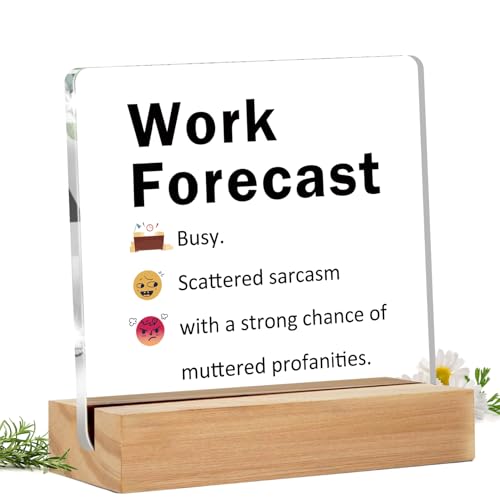 Acrylic Office Desk Sign - Coworker Appreciation Gift with Wooden Stand - Acrylic Work Forecast