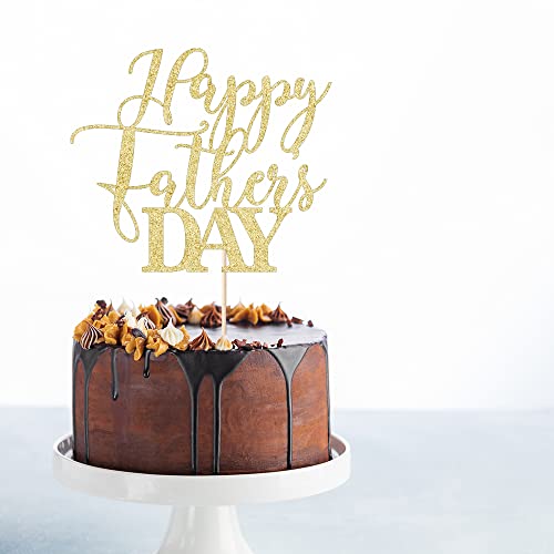 Happy Father's Day Gold Glitter Cake Topper for Dad Birthday Party