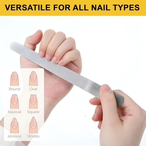 2 PCS Metal Nail File Set, Double-Sided Stainless Steel Nail Files for Manicure