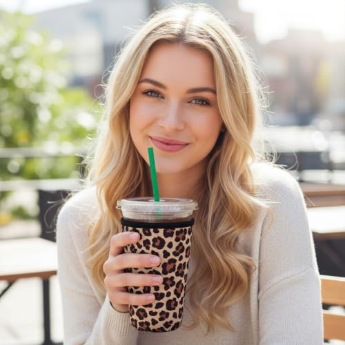 XccMe Leopard Iced Coffee Insulator Sleeve 3-Pack - Size Variation