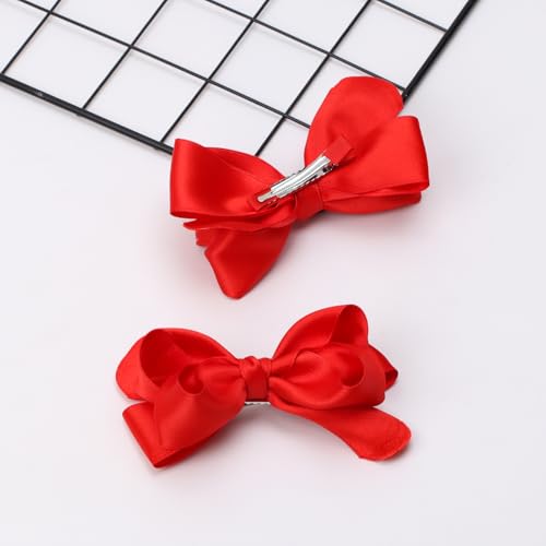 Zolyco 5.5 Inch Large Hair Bow Clips with Thick Ribbon - Red Set of 2