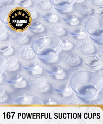 HITSLAM Non-Slip Bathtub Mat, 27x15 Inch Clear Shower Mat with Suction Cups and Drain Holes