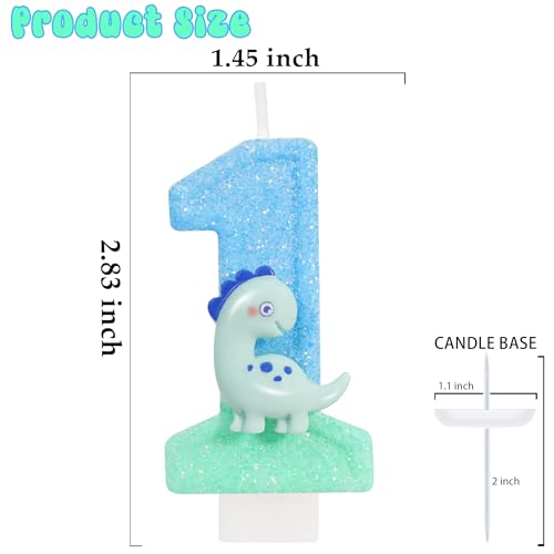 Blue Dinosaur Number 1 Birthday Candle - First Birthday Cake Topper