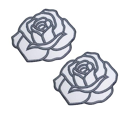 Iron-On Rose Flower Patches - 2 PCS Embroidered Appliques for Clothing