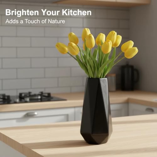 7.5 Inch Black Ceramic Vase - Modern Geometric Design for Home Decor - QEELINBO
