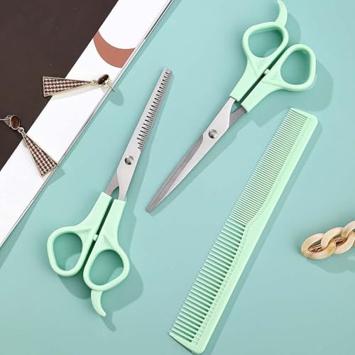 TIKIYOUN 6.7 Inch Professional Hair Cutting Shears Set Green Stainless Steel Barber Scissors Kit with Thinning Scissor and Comb