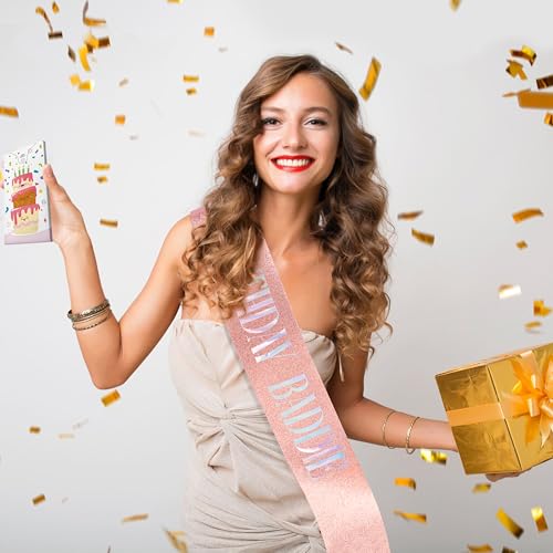 Rose Gold Birthday Baddie Sash for Women - Glittery Party Accessory