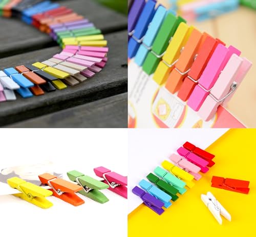 Mixed 100pcs Mini Wooden Clothespins with 33ft Jute Twine for Photos & Crafts - Small Clothes Pins