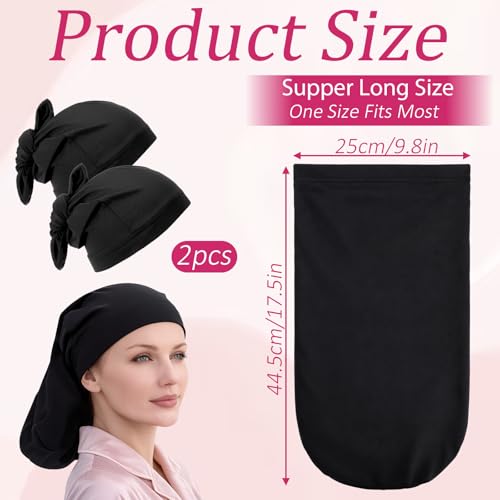 Gtziqa 2 Pcs Large Dreadlock Bonnet Cap for Long Hair and Locs, Black