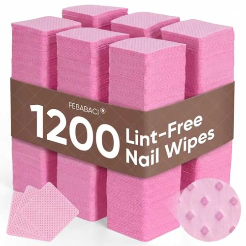 FEBABACI 1200 Pcs Lint-Free Nail Wipes - Acetone Remover & Gel Polish Pads