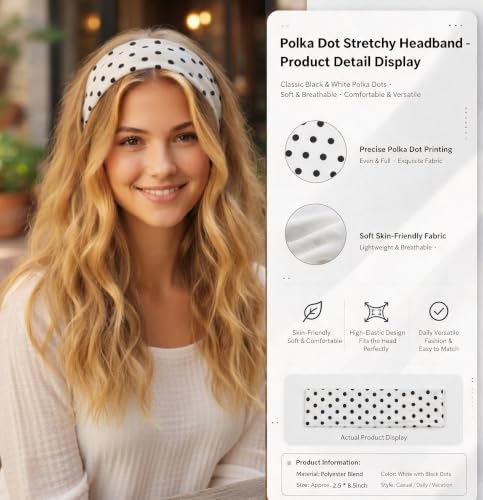Huachi Polka Dot & Striped Headbands for Women 3-Pack Soft Non-Slip Hair Bands