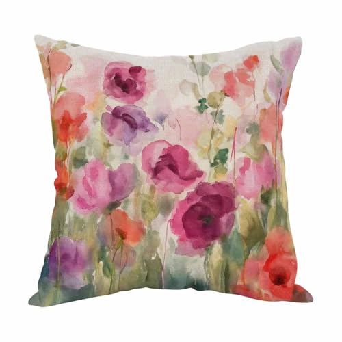 Watercolor Floral 18"x18" Throw Pillow Cover - Spring Landscape Design