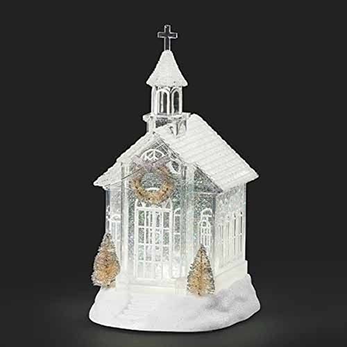 Roman 10.25-Inch White and Gold LED Swirl Church Christmas Tabletop Decor
