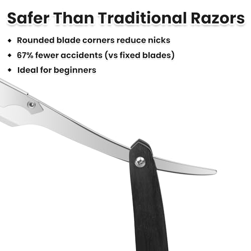 Keropy Black Wooden Handle Shavette Straight Razor for Men