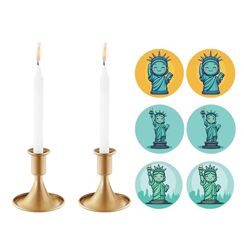 OLULU Gold Taper Candle Holders - 2PCS Vintage Brass Design
