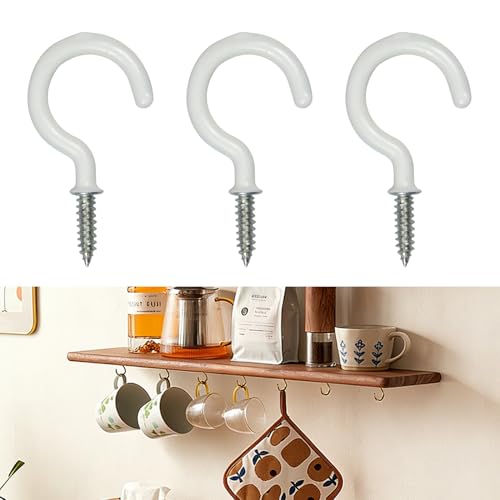 FOHOLA 5 Pack Vinyl Coated Ceiling Hooks, 1-1/4 Inch Screw in Mug Hooks