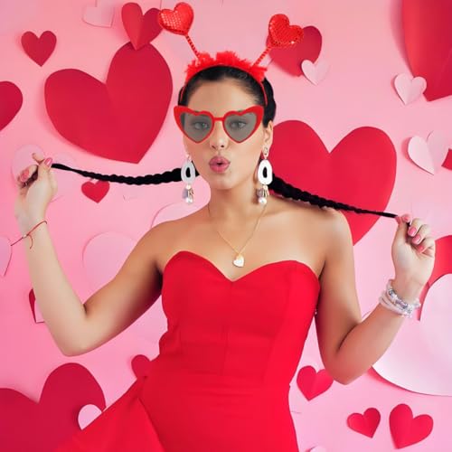 Valentine Heart Headband and Glasses Set - Red Sequin Outfit Accessory