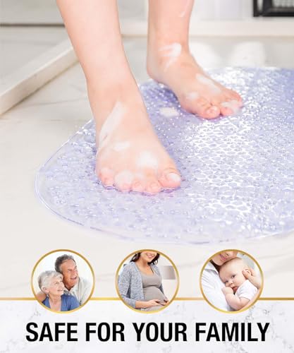 HITSLAM Non-Slip Bathtub Mat, 27x15 Inch Clear Shower Mat with Suction Cups and Drain Holes