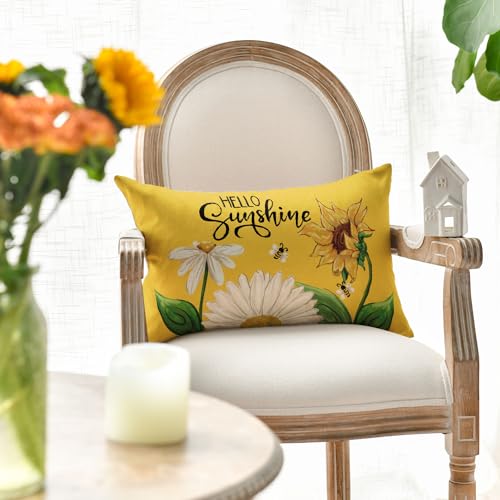 Hello Sunshine Daisy Sunflower Throw Pillow Cover - 12x20 Inch
