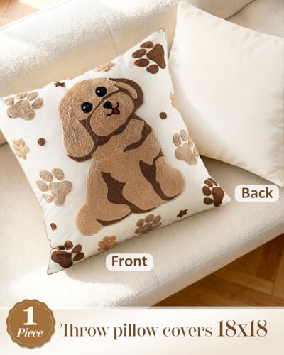 Cute Dog Embroidered Throw Pillow Cover 18x18 - Farmhouse Decor