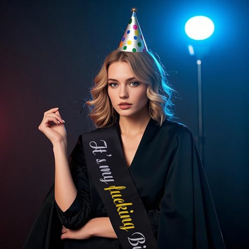 It's My Birthday Sash - Black and Gold Glitter Satin Party Accessory