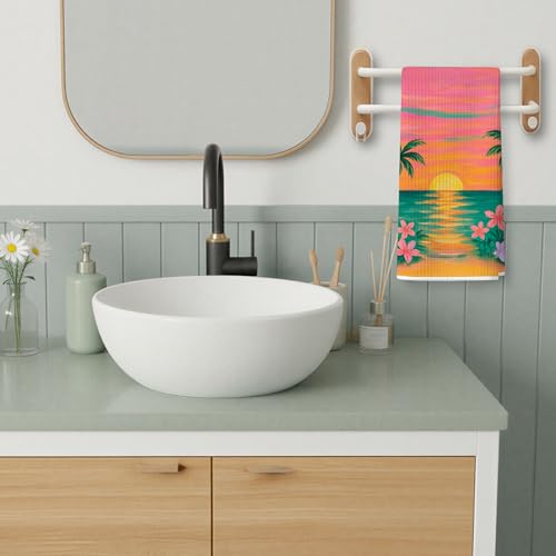 Tropical Palm Tree Waffle Hand Towel - Coastal Beach Decor Lcolor0004