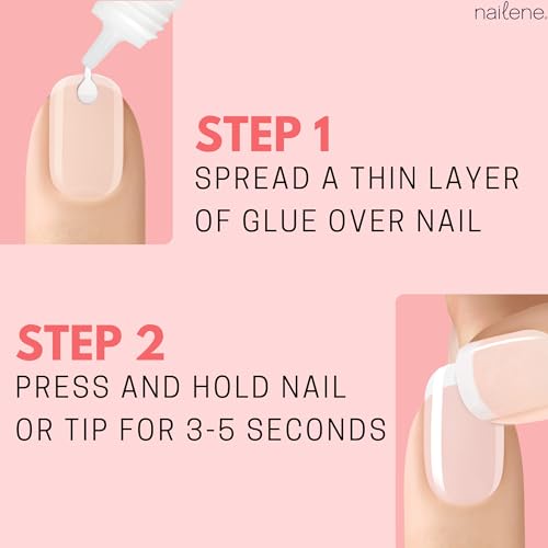 Nailene Perfect Bond Pink Nail Glue - 2 Pack Strong Adhesive for Press On Nails