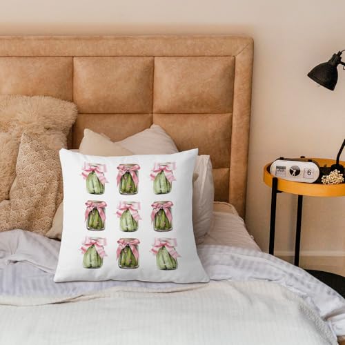 SPBL&L Preppy-cucumber Pink Bow Pickle Pillow Cover 18x18, Pickle Party Decor