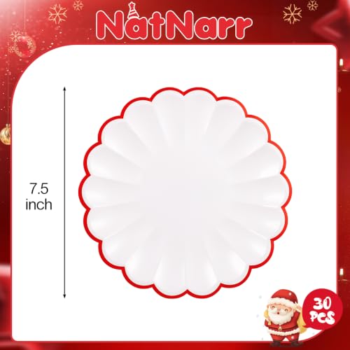 Christmas Plates 7.5 Inch Pack of 30 White and Red Scalloped Shell Design
