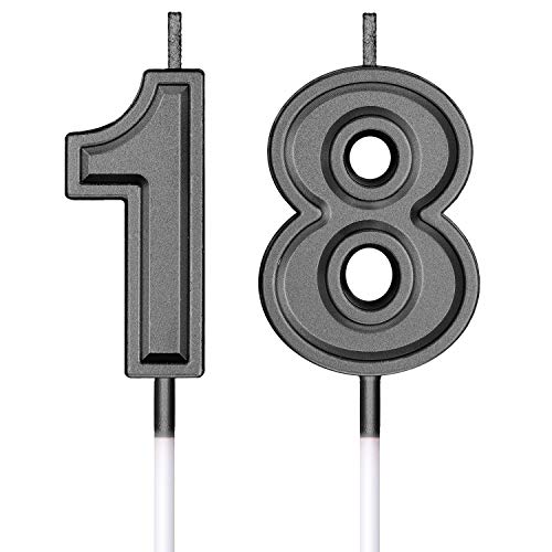 18th Birthday Cake Candles - Black Numeral Decoration Set