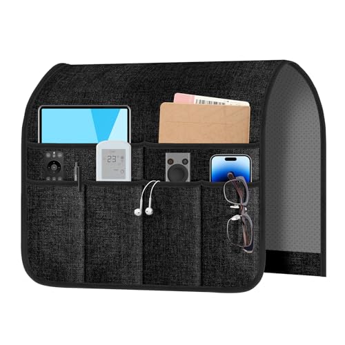 Meeall Non-Slip Armchair Caddy & Remote Control Holder - Black, 6 Pockets