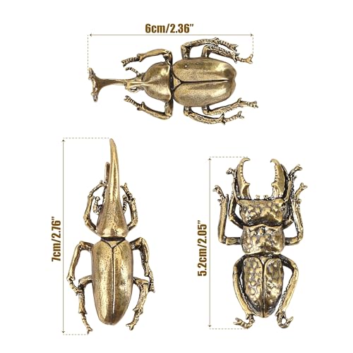 3-Piece Solid Brass Beetle Figurine Set for Home Decor