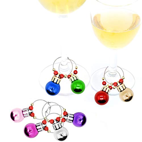 Christmas Wine Glass Charms Set - 8 Color Festive Ball Ornaments for Drinks & Parties