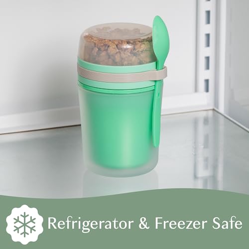 Goodful 14-Ounce Double Wall Insulated Yogurt Container with Lid & Spoon - Leak Proof, Microwave & Dishwasher Safe, Green - Pack of 1