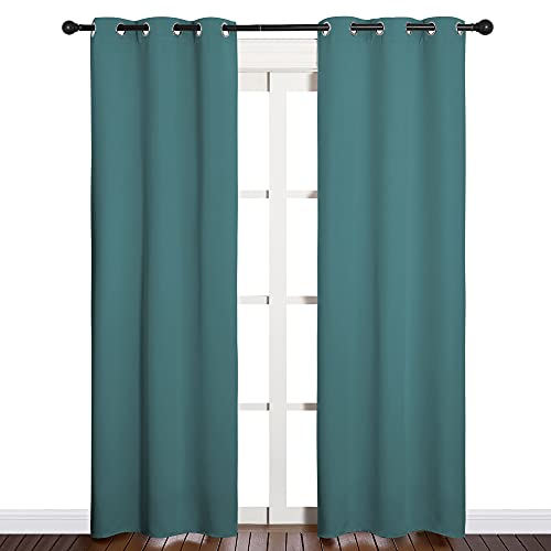 NICETOWN Sea Teal Blackout Curtain Panels, 34" x 84" (Pair)