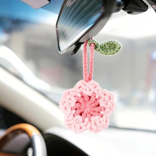 Handmade Crochet Cherry Blossom Car Hanging Ornament - Cute Aesthetic Decor