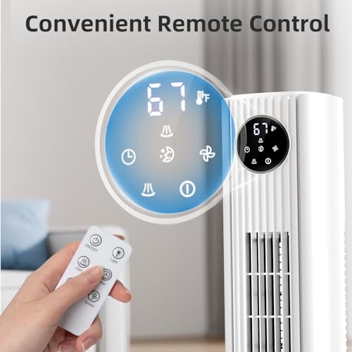 Antarctic Star Tower Fan Portable Floor Fans 85°Oscillating Fan Quiet Cooling 12H Timer Remote Control Standing Bladeless Electric 3 Wind Speeds 4 Modes Bedroom Office,36 inch, White