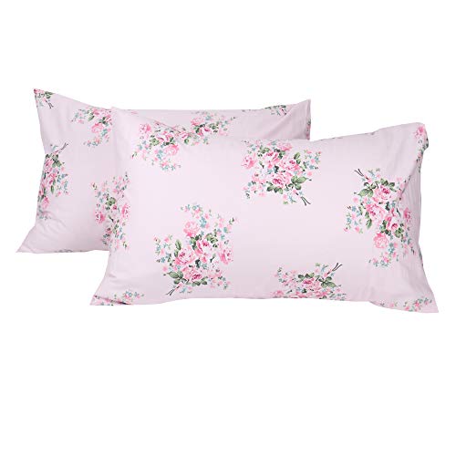 2 Pack Pink Floral Pillowcases - 100% Cotton, 600 Thread Count, 20x30 in