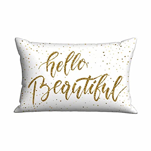 Mugod 20x30 Inch Gold Glitter Motivational Throw Pillow Cover - Hello Beautiful