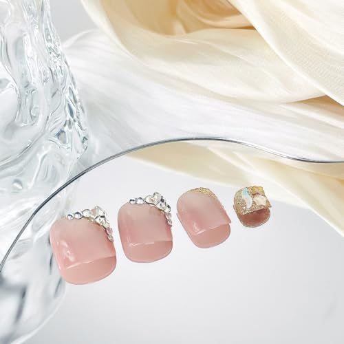 Glitter Press On Toe Nails Short Square Fake Toenails with Rhinestones