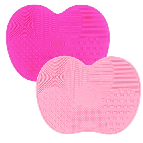 2 Pcs Silicone Makeup Brush Cleaning Mat with Suction Cup Red Pink
