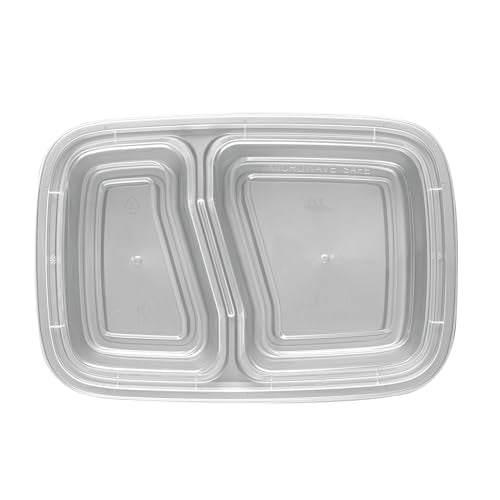 Restaurantware-Asporto 26 Ounce Compartment Take Out Boxes, 100 Microwavable Meal Prep Containers - 2 Compartments, With Clear Plastic Lids, Silver Plastic Food Containers, Do Not Contain BPA