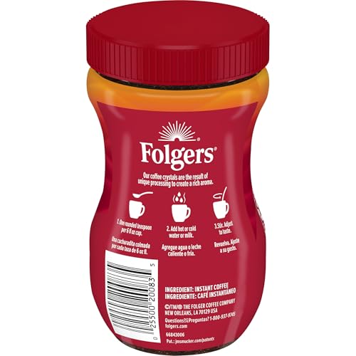 Folgers Classic Roast Instant Coffee 3 Oz Jar | Easy Dissolve, Rich Flavor