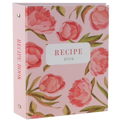 Meolsia Recipe Binder Kit, 7.9x9.4in 3-Ring Cookbook with 60 Sleeves & Cards