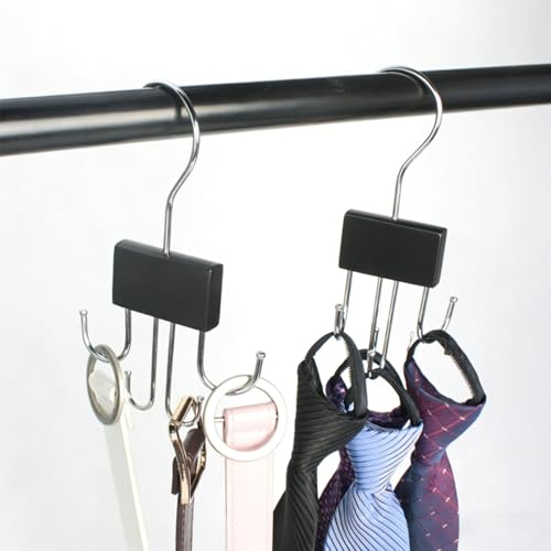Belt and Tie Hanger Organizer with 360° Rotating Hooks - Black