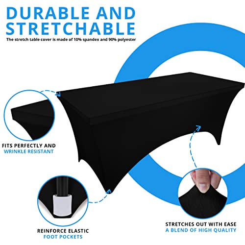 Utopia Kitchen 8ft Spandex Tablecloth, 2-Pack Fitted Black Stretch Cover